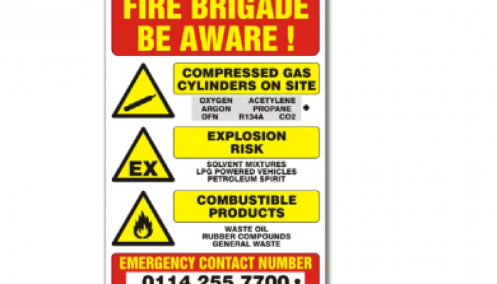 Fire Brigade warning sign from Prosol