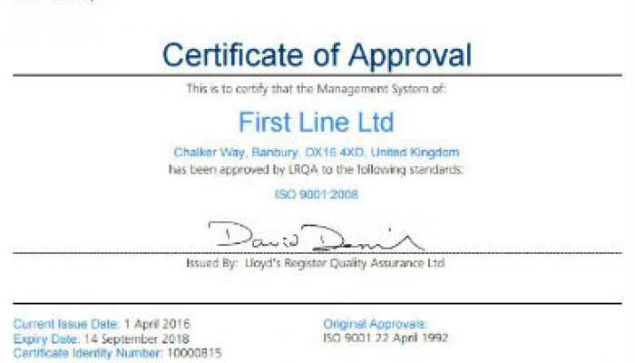 First Line’s Certificate of Approval in Management Systems is renewed