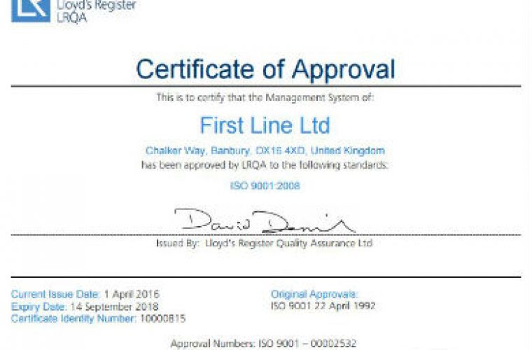 First Line’s Certificate of Approval in Management Systems is renewed