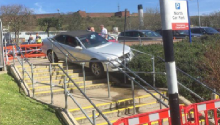 Driver escapes unhurt in hospital car park fail