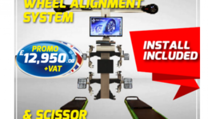 Scissor lift and wheel alignment system package deal from Clampco