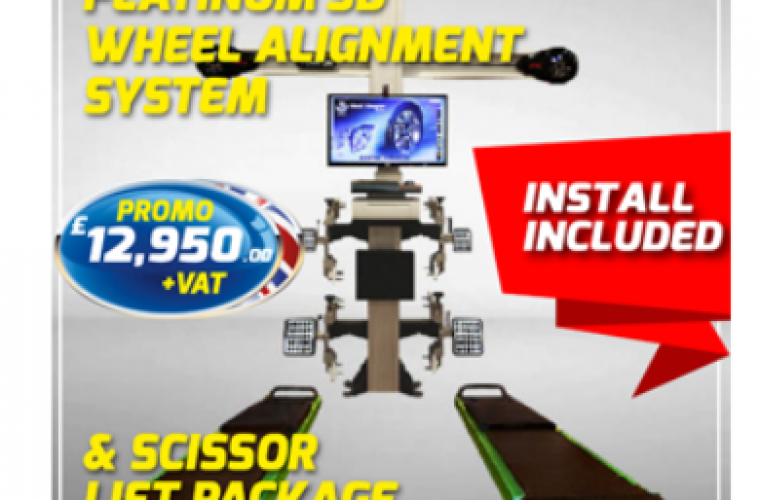 Scissor lift and wheel alignment system package deal from Clampco