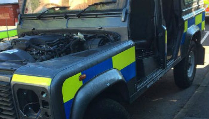 Thieves strip Land Rover cop car of parts outside police station