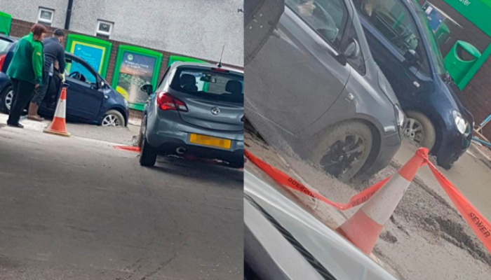 Cars get stuck in wet concrete at petrol station