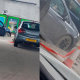 Cars get stuck in wet concrete at petrol station