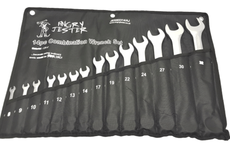 Lifetime guarantee on 14pc combination spanner set from Angry Jester