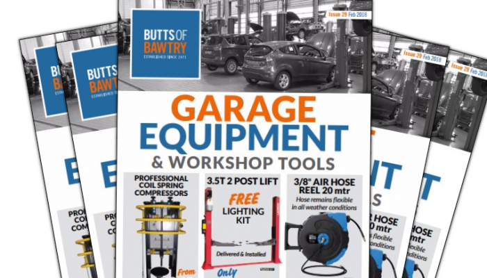 Garage equipment and workshop tools brochure released by Butts of Bawtry
