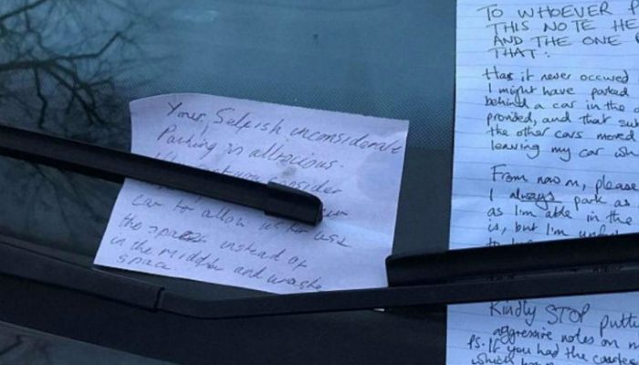 War of words: neighbour leaves ‘selfish’ driver note and gets a two-sided A4 reply