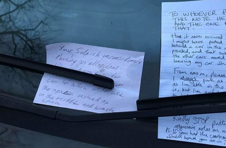War of words: neighbour leaves ‘selfish’ driver note and gets a two-sided A4 reply