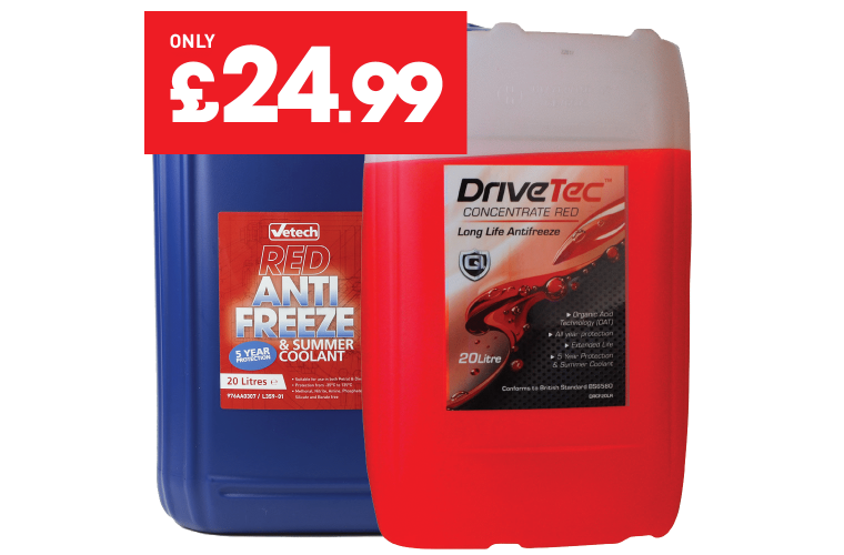 Red antifreeze five year protection limited offer from The Parts Alliance