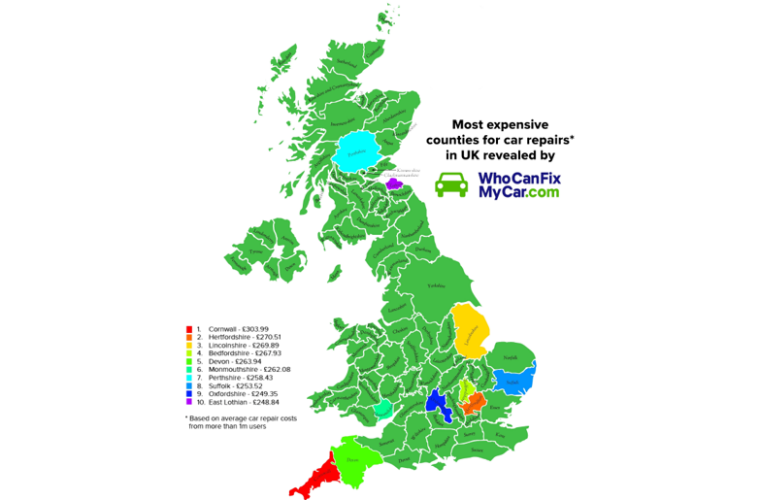 Most expensive counties for car repairs in UK revealed
