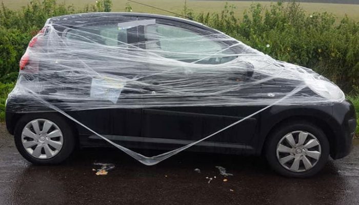 Residents near Bristol Airport wrap holidaymaker’s car in clingfilm and ‘egg it’
