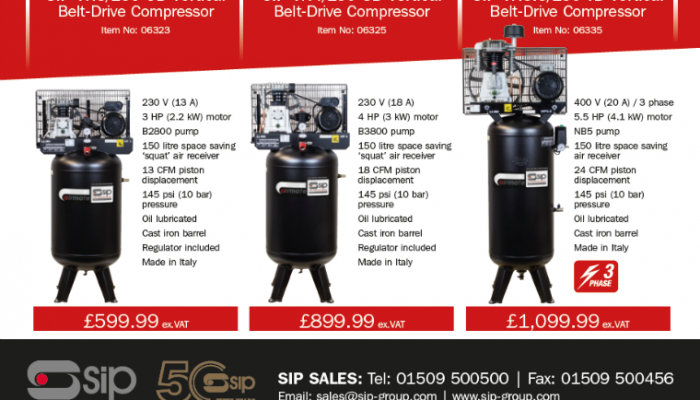 Vertical space-saving compressors from SIP Industrial Products