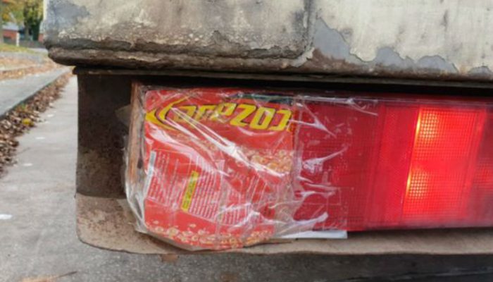 Police stop lorry with Lucozade bottle indicator light bodge