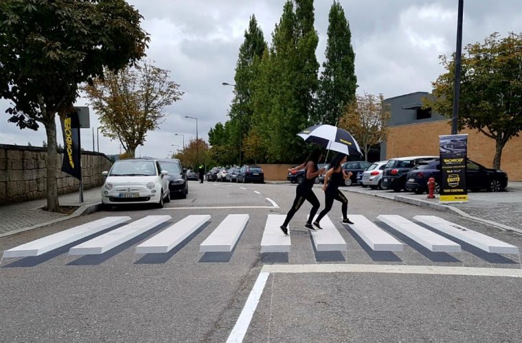 3D pedestrian crossings educate drivers on importance of replacing worn shocks