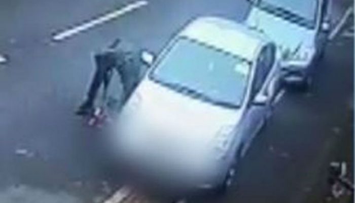Watch: Thieves caught on camera jacking up parked car as they steal catalytic converter