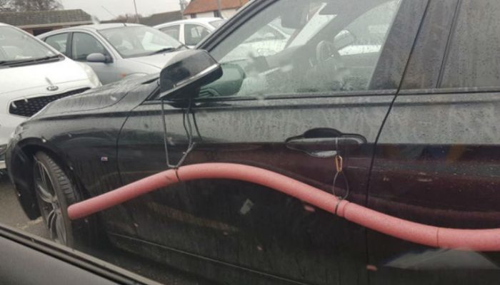 BMW owner avoids car park dents with crude foam protection