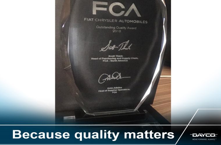 Dayco earns Outstanding Quality Supplier Award by FCA