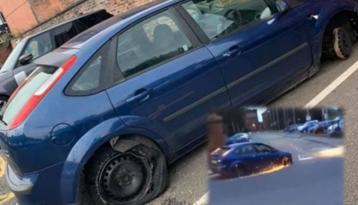 Motorist continues to drive with missing tyre