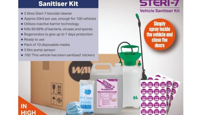 Vehicle disinfectant cleaner kit to protect garage staff and customers