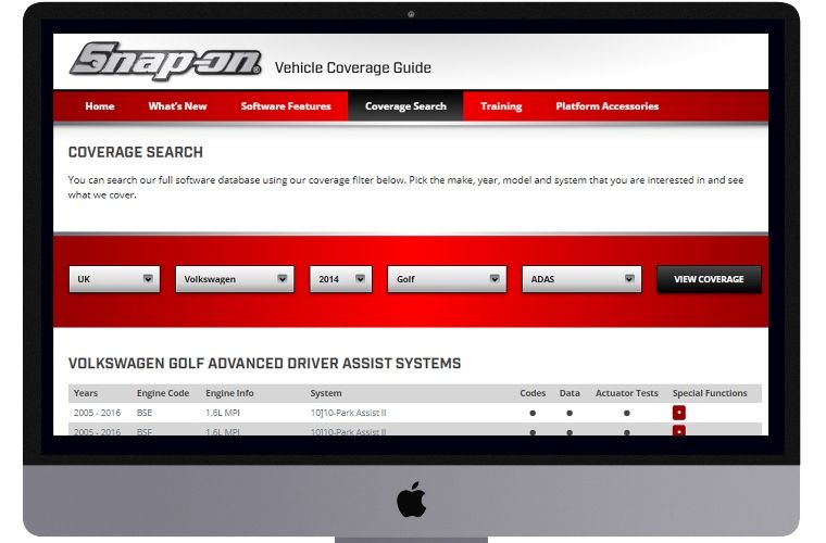 Snapon adds vehicle coverage guide to website Garage Wire