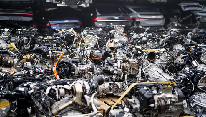 Old car parts to be used in the production of new Audis