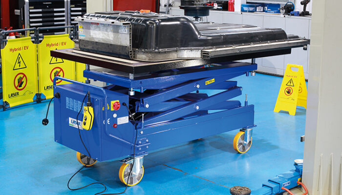 Safely remove EV batteries with Laser Tools electro-hydraulic table lifts