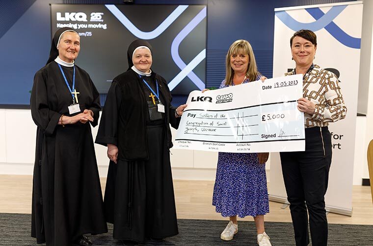 Nuns visit LKQ Euro Car Parts HQ to receive Ukraine donation